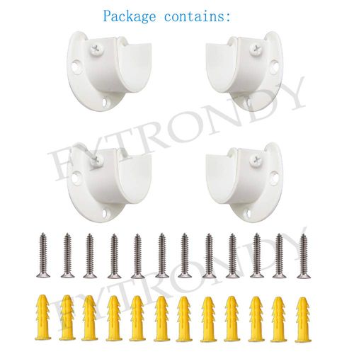 FYTRONDY White Edition Stainless Steel Closet Rod Bracket, U-Shaped Open Type Socket Bracket, Wardrobe Bracket, Shower Curtain Rod Pole End Supports Sockets Flange (1-1/4 INCH, 4 Pack)