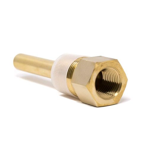 PIC Gauges TW-BR04-23S2 Brass Standard Thermowell for Industrial Bimetal Thermometers, Stepped Style, 4" Stem Length, 1/2" NPT x 3/4" NPT, 0.260" Bore Diameter