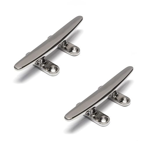 PRIOstahl Cleat, Boat Cleat, Mooring Cleat, 200 mm x 2 Pieces, Flat with 4-Hole Stainless Steel Cleat, Mooring Boat Fittings for Attaching, Rope Fender Boat Made of Stainless Steel V4A