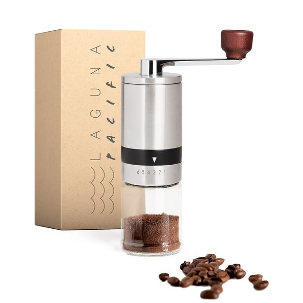 Laguna Pacific Manual Coffee Bean Grinder | 6 Coarseness Settings | Espresso Grinder, Cold Brew, French Press, Drip, | Burr Coffee Hand Grinder Coffee Mill | Home, Portable, Camping, Travel