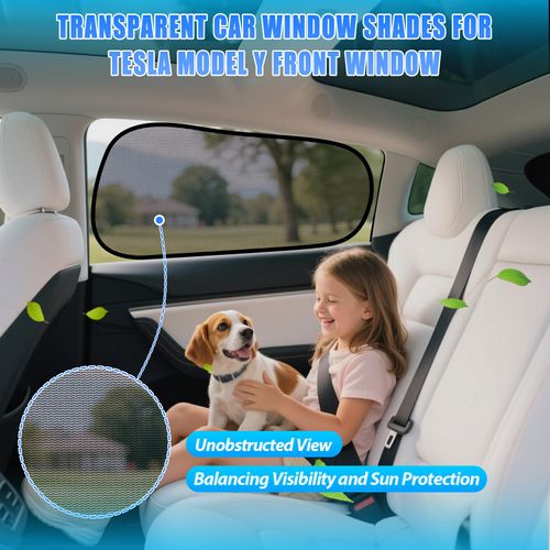 ZATOOTO Car Window Shades for Tesla Model Y - Sun Shade Transparent Rear Window, Car Window Shade for Baby Blocks 95% UV & Heat, No Adhesive, Easy Install & Remove, Enhanced Driver Visibility
