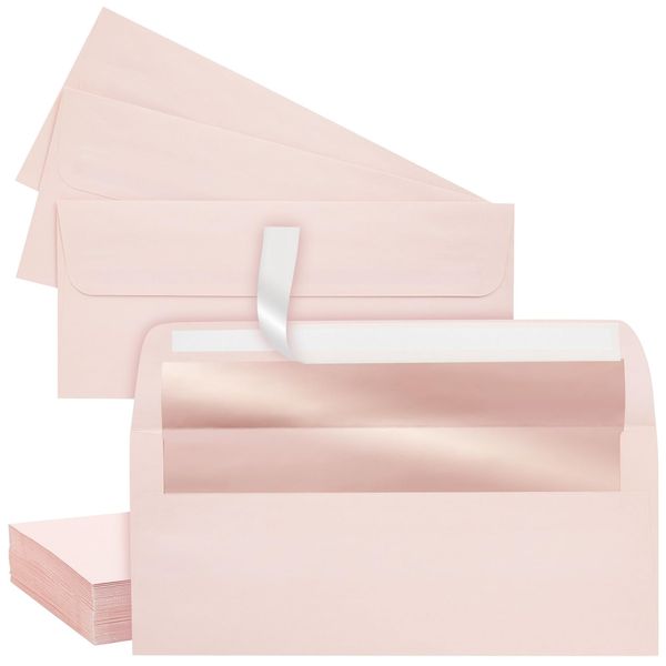 Best Paper Greetings 50-Pack #10 Blush Pink Envelopes with Metallic Rose Gold Foil Lining for Party Invitations, Mailing Business Letters, Invoices, Baby Showers, Weddings (4 1/8 x 9 1/2 in)