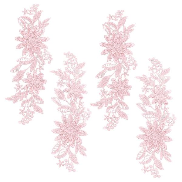 WEBEEDY 4 Pieces 3D Embroidered Flower Lace Applique Sew on Flower Fabric Collar Appliques for DIY Sewing Wedding Gown Dress Shoes DIY Patch Clothing Accessories, Pink