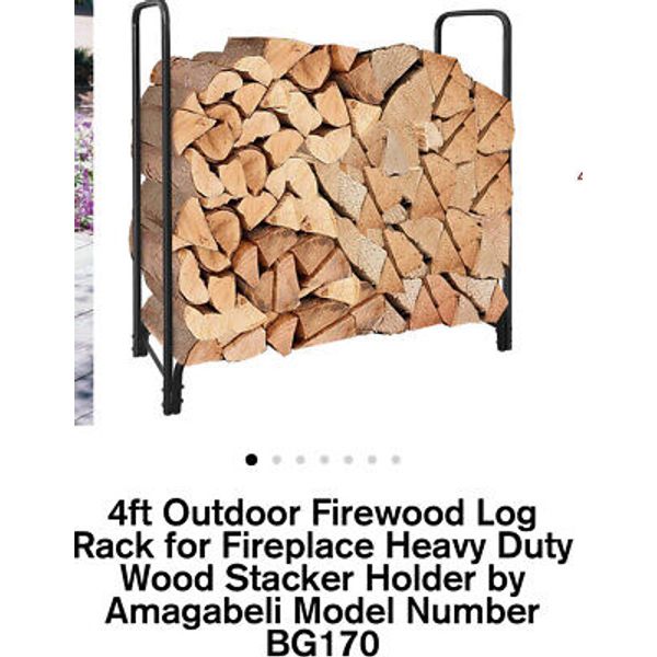 Indoor/Outdoor Firewood Log Rack Fireplace Storage Holder 4 Ft Steel (NIB)