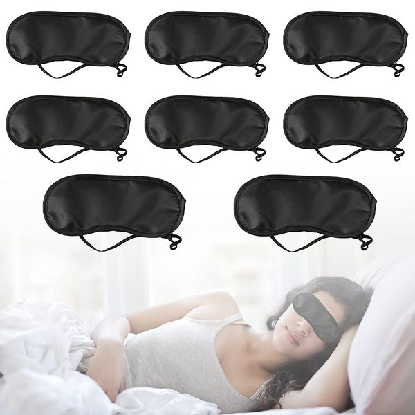 8 Pack Sleep Eye Mask Shade Cover, Sleeping Blindfold Soft Eye Shade Cover with Nose Pad and Adjustable Strap for Lunch, Break, Travel, Plane, Hotel and Camping Usage (Black) A3SMYZ