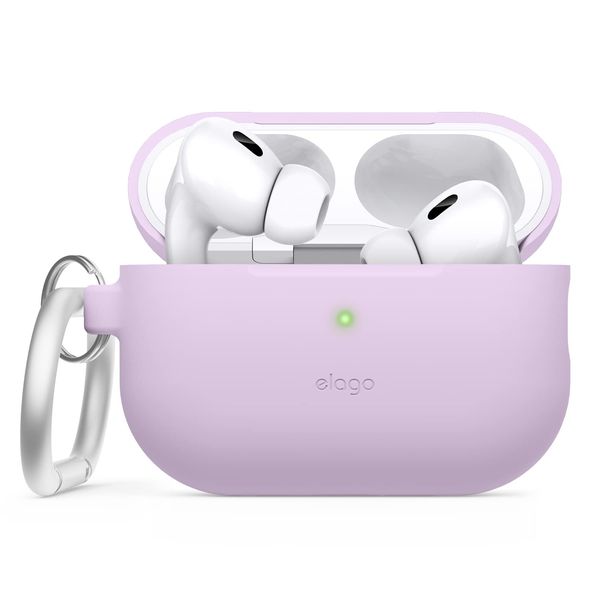 elago Silicone Case Compatible with Apple AirPods Pro 2nd Generation Case Protective Case with Keychain, Front LED Visible, Supports Wireless Charging (Lavender)