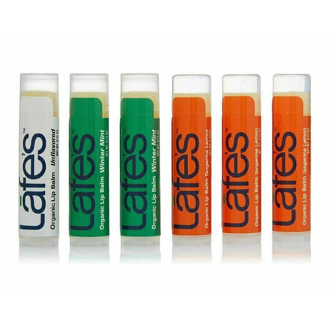 Lot of 6, Lafes Organic Lip Balm, Variety Pack .15 oz