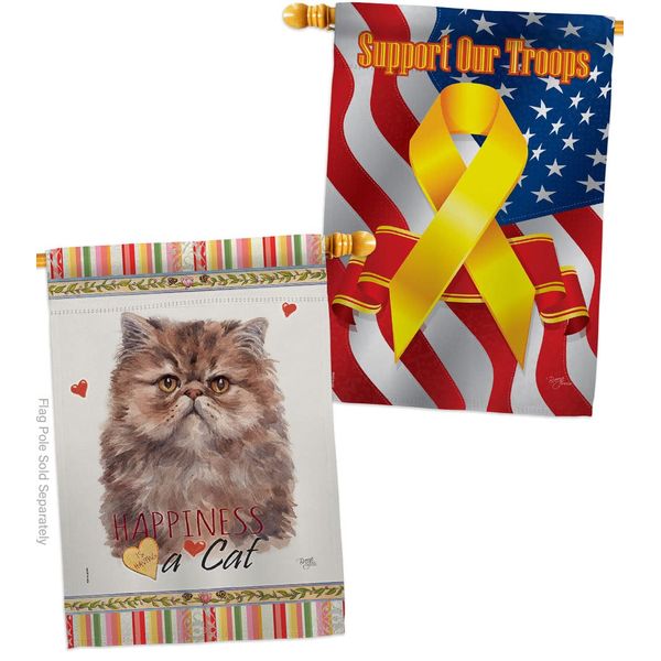 Breeze Decor Persian Long Hair Happiness House Flag Pack Cat Kitten Meow Spoiled Paw Fur Pet Nature Farm Animal Creature Support Our Troops Banner Small Garden Yard Gift Double-Sided, Made in USA