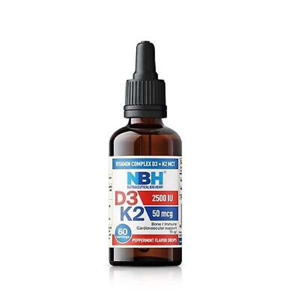 D3+K2 drops liquid MCT oil, 60 servings, 2500 IU/50 mcg per serving