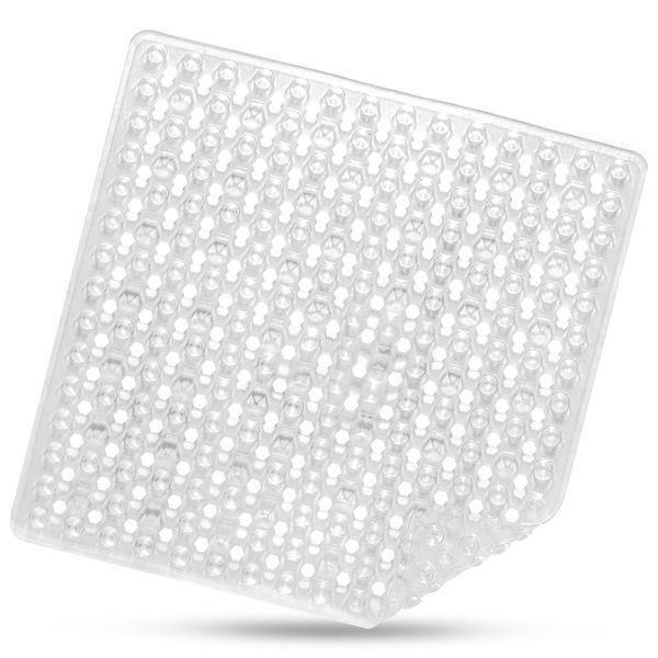 DOPROP Square Shower Mat Non Slip Anti Mould for Inside Shower 53x53cm PVC Bath Mats for Inside Shower Walk In Shower Tray with Suction Cups Drain Holes Machine Washable Safety Bathroom Mat,CLEAR