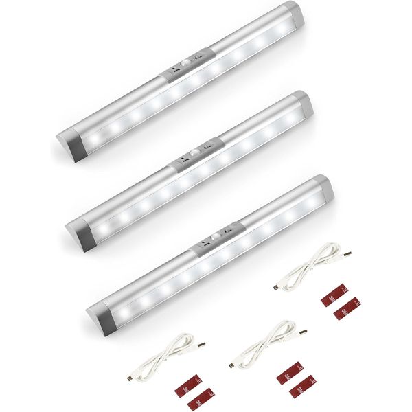 3 Pack Automatic Motion Sensor Closet Lights with Eye-Protection Design, LED Bea