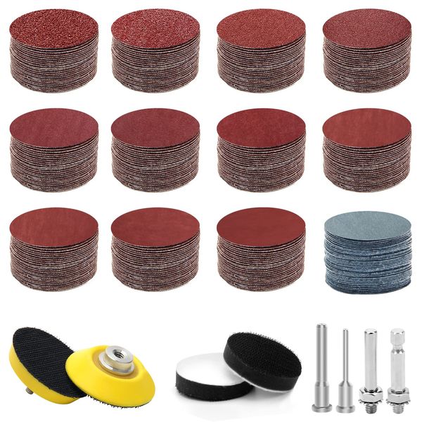 300+8 Pcs Sanding Discs Pad Kit, Windspeed 2 Inch Die Grinder Sanding Disc Sander Attachment for Drill Sanding Attachment Rotary Sander Pads Include 60-3000 Grit