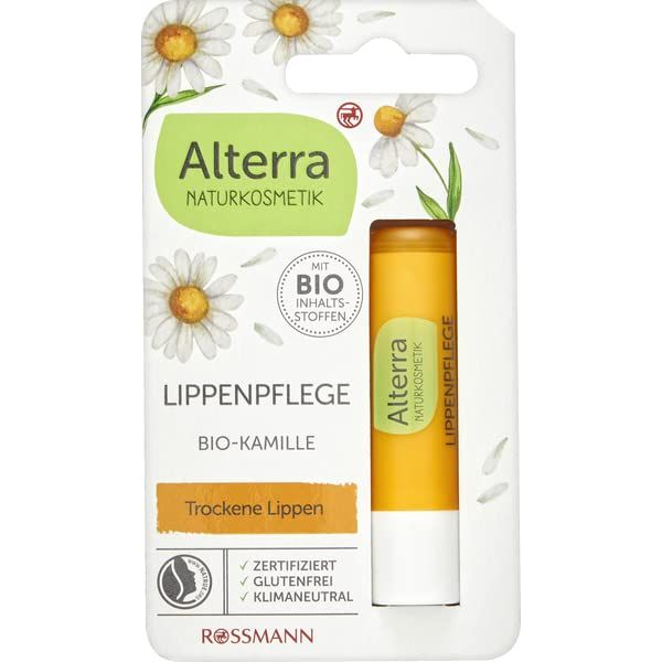 Alterra Organic Camomile Lip Care, 1 Unit, for Soft Lips, Smoothness and Gentle Care with Organic Olive Oil, Certified Natural Cosmetics