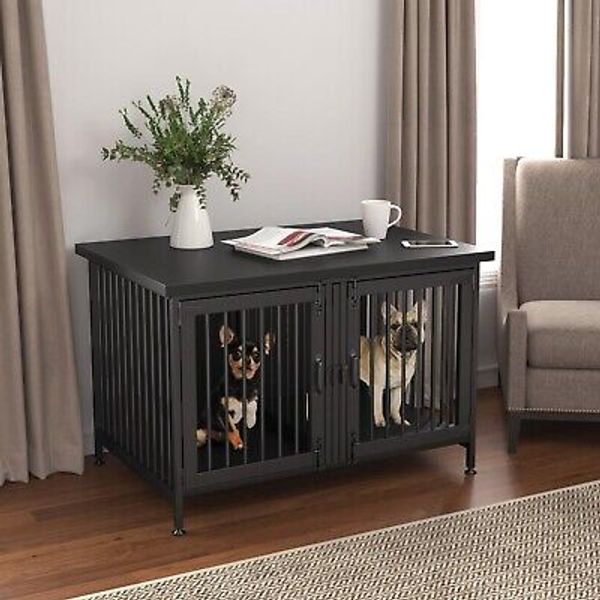 Indoor Dog Kennel Furniture Cage Dogs Crate House with Divider Black Pet Pets