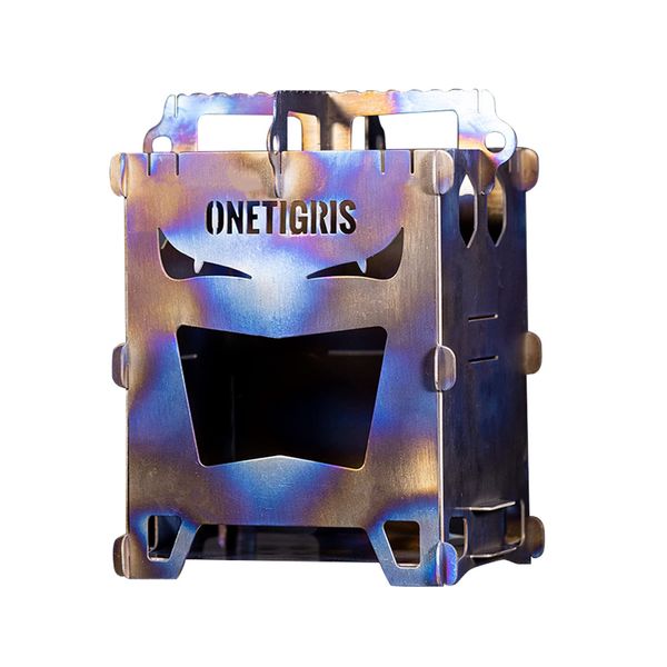 OneTigris ROCUBOID Titanium Mini Bonfire Stand, Solo Stove, Wood Stove, Easy Assembly, For Outdoor Activities, Camping, Lightweight, Compact, Foldable, Storage Bag Included (Devil's Face)