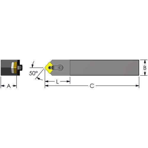 Ultra-Dex MCYNN 16-5D Steel Tool Holder to Hold a Negative CNMG 543 at 50 Degree Lead, Neutral, No Coolant, 1.000" x 6" Square Shank