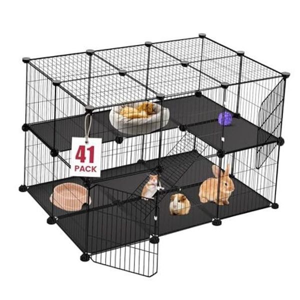 41 Panels Pet Playpen, Small Animal Playpen with 2 Doors, C&C Cage for Guinea