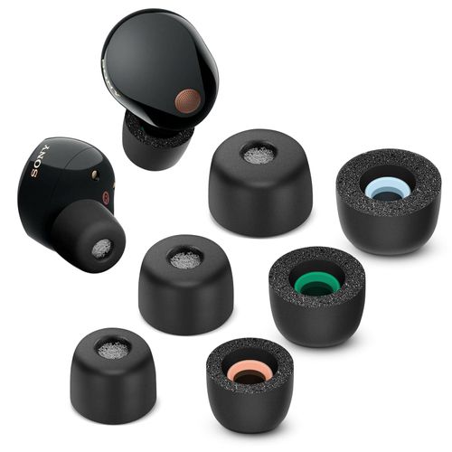 Memory Foam Tips for Sony WF-1000XM5 with Dust Mesh, Anti-Slip Replacement Ear Tips for Sony True Wireless Earphones，Fit in The Charging Case, Perfect Noise Cancellation, 3 Pairs (Mixed Sizes, Black)