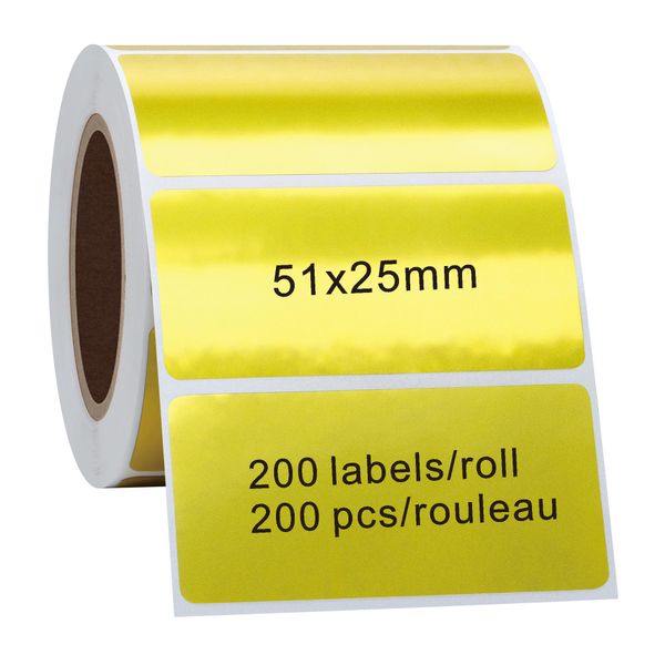 Hycodest 200 Pcs Gold Thermal Stickers, Multi-Purpose Barcode Direct Thermal Labels for Labels Printer (51x25mm)