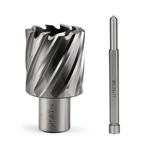 Annular Cutter JESTUOUS 1-3/8 Inch Cutting Diameter 3/4 Weldon Shank 1 Cutting Depth with Pilot Pin Slugger Bits HSS Kit for Magnetic Drill Press,1 Piece