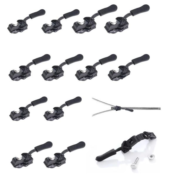 15Pcs Zipper Repair Kit, 3 Sizes Instant Zip Repair Kit, Removable Zipper Puller Zipper Replacement Extension & Fixing Zipper Slider Replacement, Zip Replacement for Luggage, Backpacks, Jackets(Black)