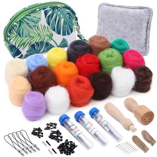 Doxiru Needle Felting Kit, 18 Colors Wool Roving for Felting, Wool Felting Tool Starter Kit Felt Molds with Portable Storage Box for DIY Craft Home Decoration Gift