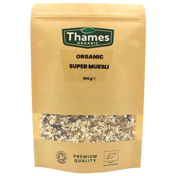 Organic Super Muesli - No Additives, No Preservatives, A Blend of Dried Fruits Nuts & Seeds, Vegan, GMO-Free, Certified Organic - Perfect for Breakfast - Thames Organic 500g