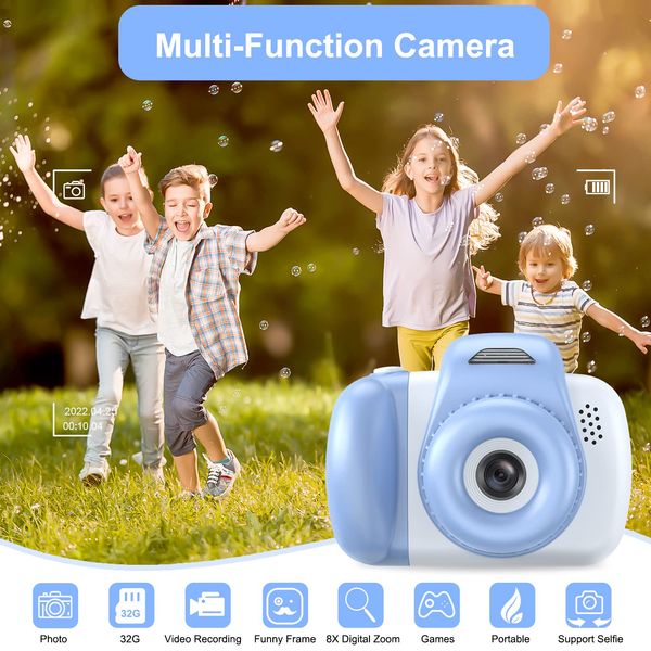 Goopow Mini Kids Camera Toys for 3 4 5 6 7 8 Year Old Girls Boys, Toddler Children Digital Video Camcorder Camera, Best Chritmas Birthday Festival Gift for Kids - 32G SD Card Included NK-Lightblue