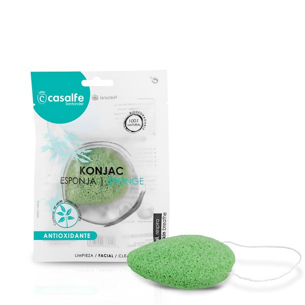 Casalfe Konjac Natural Facial Sponge 100% Biodegradable for Gentle Exfoliation - Contains Antioxidant Tea, Green
