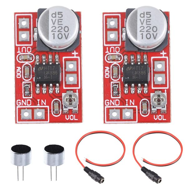 Youmile 2pcs DC 5V-12V Mini Microphone Amplifier Board Micro Electret Amplifier MIC Condenser Amplifier Module with 2pcs Electret Microphone,2pcs Power Cable