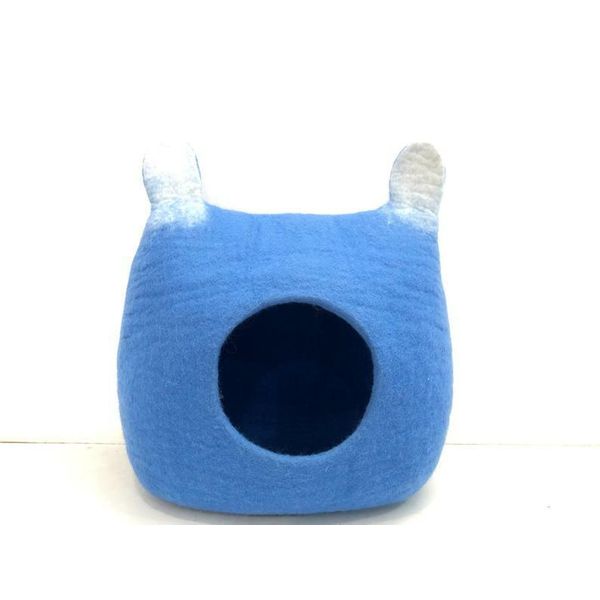 Felted Cat House-Designer Cat Cave-Natural Blue Cat Bed-Pet Furniture.