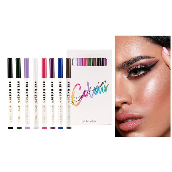 Eyeliner, 8 Farben Farbige Eyeliner Set, Matte flüssiges Eyeliner, bunte Neon-Eyeliner, farbiger Eyeliner-Stift, Wasserfester, langanhaltender, hochpigmentierter