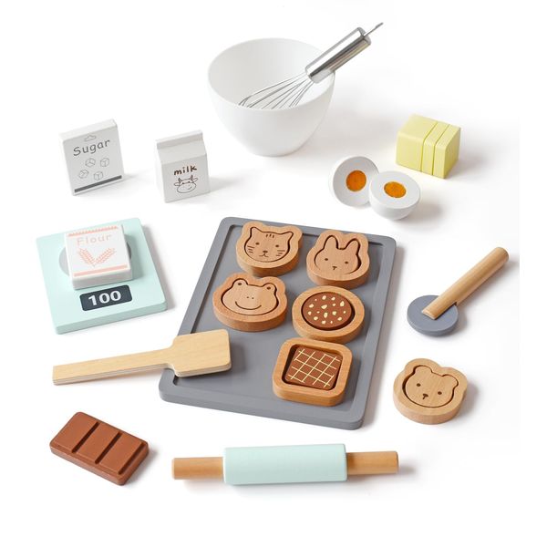 PairPear Wooden Toy Cookies and Baking Set,Kids 28 Pieces Play Food Toy Kitchen Playset,Pretend Play Kitchen Accessories Gift for Boys and Girls 3 Years and up.