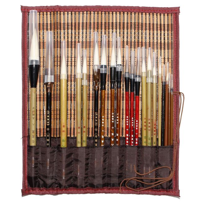 Suiboku Painting Set, 20 Brushes, Calligraphy, Japanese Painting, Brush Winding Included, Kara, Small Brush, Thick Brush (Set of 20)