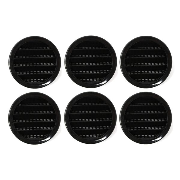 2" Round Plastic Louver Soffit Air Vent Reptile Screen Grille Cover Multiple Colors/Quantities (6, Black)