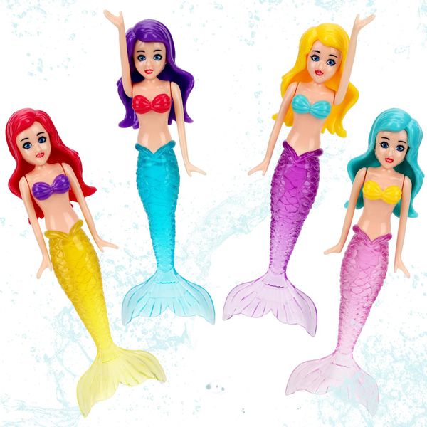 XIHIRCD 4pcs Mermaid Water Toys, Pool Toys Diving Pool Toys Bath Toys Floating Swimming Pool Toys Mermaid Paddling Toys Mermaid Princess Bathtub Doll for Kids Toddlers Boys Girls Teens ((ColorB)