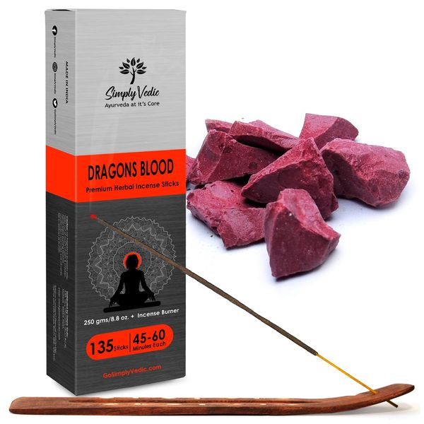 Simply Vedic Dragons Blood Incense Sticks 250-Grams (Approx 135 Premium Incense Stick + Incense Holder)| Lasts 60-Minutes, Ideal for Meditation, Yoga, Spiritual Healing, Prayers, Aromatherapy