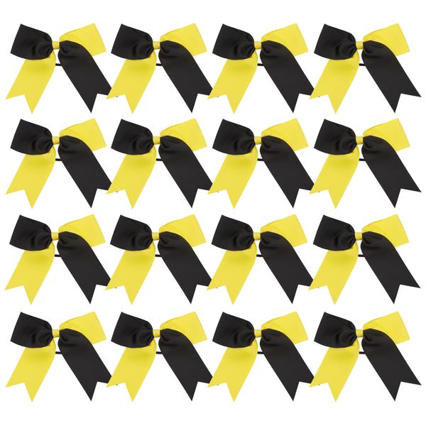 Cheer Bows 6 Inch 2 Color Ponytail Holder Hair Tie 16 Pcs Hair Bow Cheerleader Bows Hair Tie (Yellow/Black)