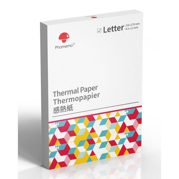 Phomemo US Letter Thermal Printer Paper, Advanced Thermal Printing, Phomemo Thermal Paper Compatible with COLORWING M08F-Letter, M832, M834, MT800/MT800Q Portable Printer, 8.5" x 11", 200 Sheets