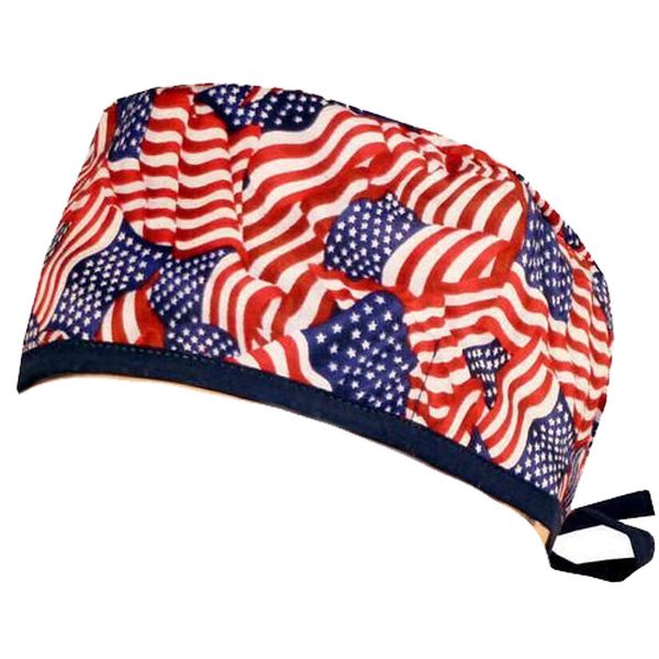 USA Made American USA Flag Medical Scrub Cap Sweatband Adjustable Ties Doctor Nurse