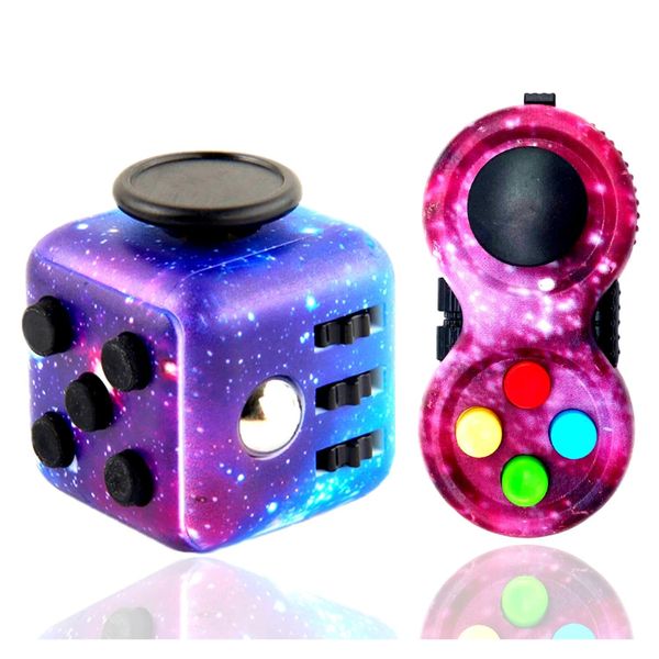 Yeefunjoy 2PCS Fidget Toy Set, Fidget Pad, Fidget Toy Cube Toy, Sensory Toy Relieves Stress and Anxiety Toys Office Classroom Toy Gift for ADHD, Autism, Student, Children and Adults (Galaxy)