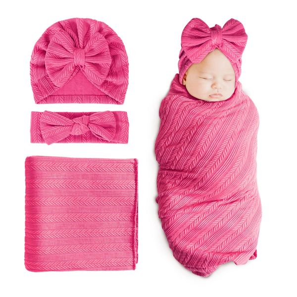 DRESHOW BQUBO Newborn Receiving Blanket Toddler Warm for Girls with Bow Hat and Bow Headband Shower Gift