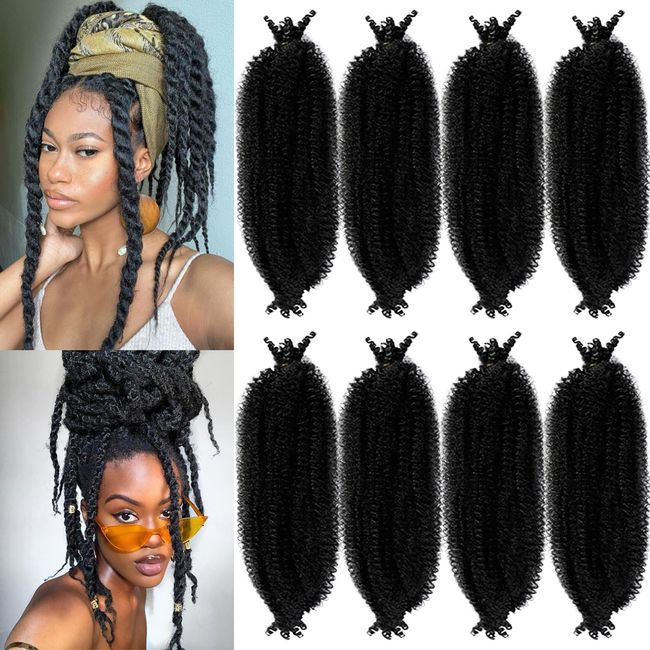 ROURUNFASI 1b Springy Afro Twist Hair 18 Inches Pre-separated Marley Twist Braiding Hair 8 Packs Pre-fluffed Spring Crochet Twist Hair For Soft Locs