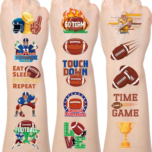 Yoyuspy Football Temporary Tattoos Stickers - 200+ Football Party Favors American Football Game Time Face Tattoos Gifts for Kids Adult Sport Football Birthday Party Decoration Supplies Decor Prizes