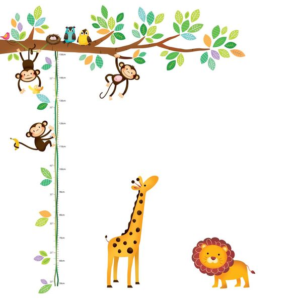 DECOWALL DW-1402 Growth Chart Tree and animals Wall Stickers