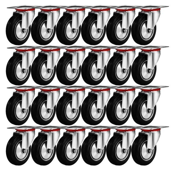 Online Best Service 24 Pack - 3" Swivel Caster Wheels Rubber Base with Top Plate & Bearing Heavy Duty