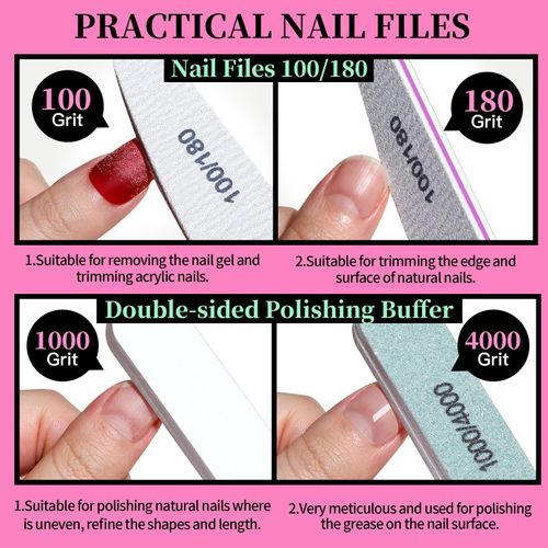 FANDAMEI 12 Pcs Nail Files Set, Nail Buffer Blocks with Cuticle Remover- Cuticle Nippers Cuticle Pusher, Nail File and Buffer Set for Manicure & Pedicure Tools, 100/180 Nail Files for Natural Nails