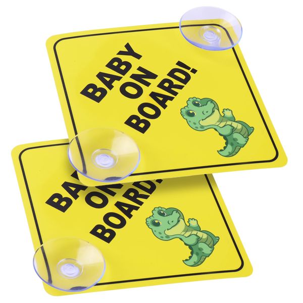 cobee Baby on Board Car Warning Signs, 2 Pcs 5"x5" Safety Car Sign with Double Suction Cups, Baby in Car Sticker for Car Window Cling Reusable Durable Baby on Board Sticker Decal(Style-C)