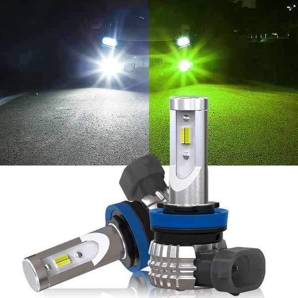 Perrace H8 LED Fog 2 Color Switching, H11, Fog Light, H16, Angle Adjustable, White/Lime Green, Memory Function, DC 12V, Color Changing, 12,000 LM LED Bulb for Car, Set of 2