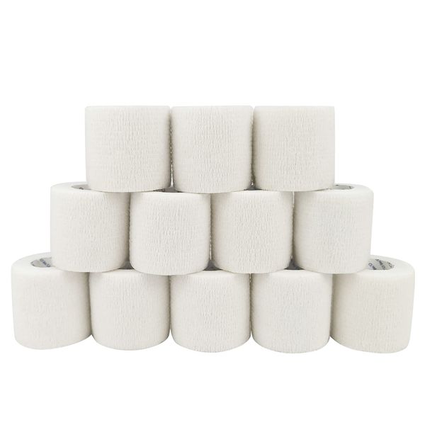 COMOmed 12 Rolls Self Adhesive Bandage White 5cm x 4.5m Elastic Bandage, Non-Woven Fabric , Sports Tape, Exercise Bandage, Wrap Bandage